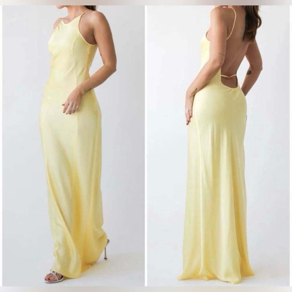 Rumored Yellow Banana Mirielle Backless Silky Formal Prom Maxi Dress - Picture 2 of 13